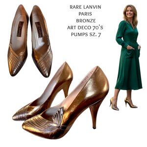 RARE VTG Lanvin Paris Art Deco Shell Pumps - Pristine Metallic Bronze - 7-7.5